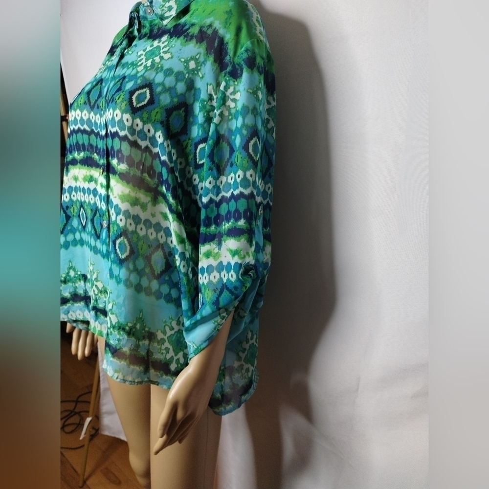 Christopher & Banks sheer women's size xl long sleeve button up shirt top - Picture 2 of 7